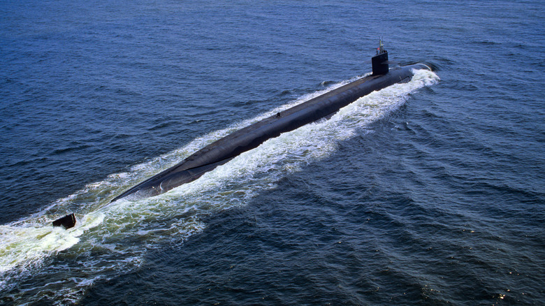 ohio class submarine steaming along