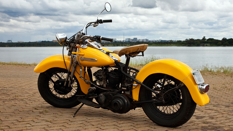 Vintage 1947 yellow Harley-Davidson Knucklehead