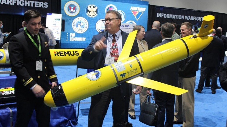 Yellow US Navy UUV at arms fair