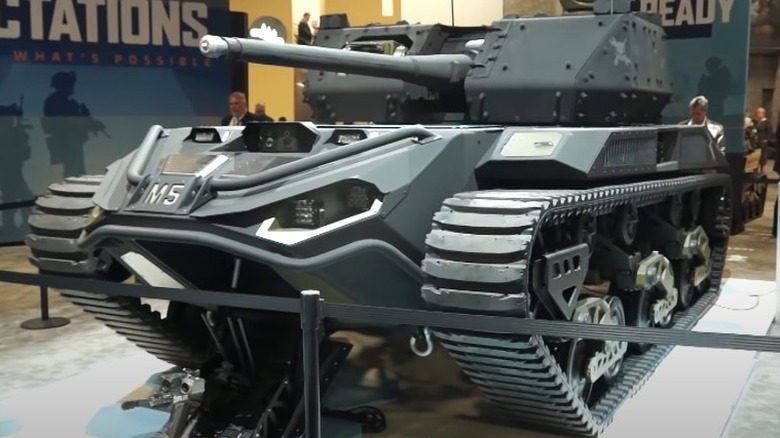 Unmanned Ground Vehicle gun turret on display