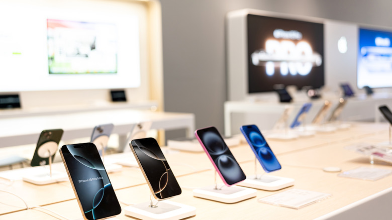 Apple iPhones on display in Apple Store