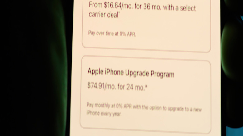 a screen showing payment options on a display iPhone