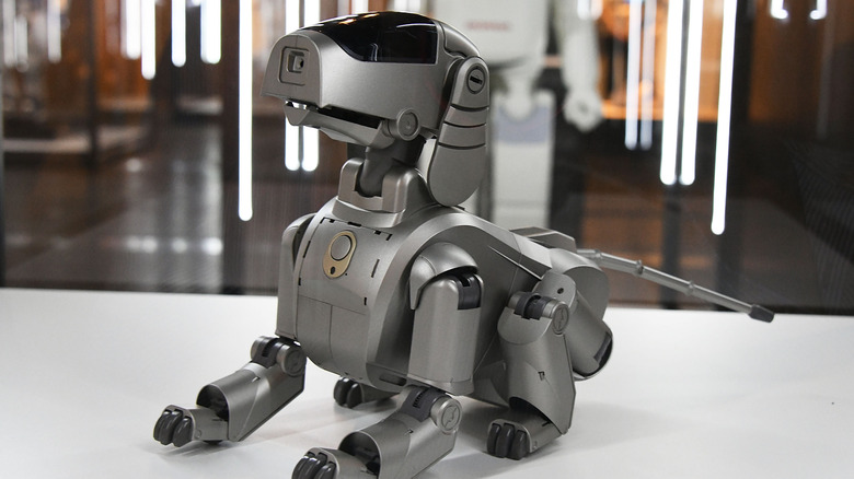 Sony's first version of the AIBO robot dog on display.