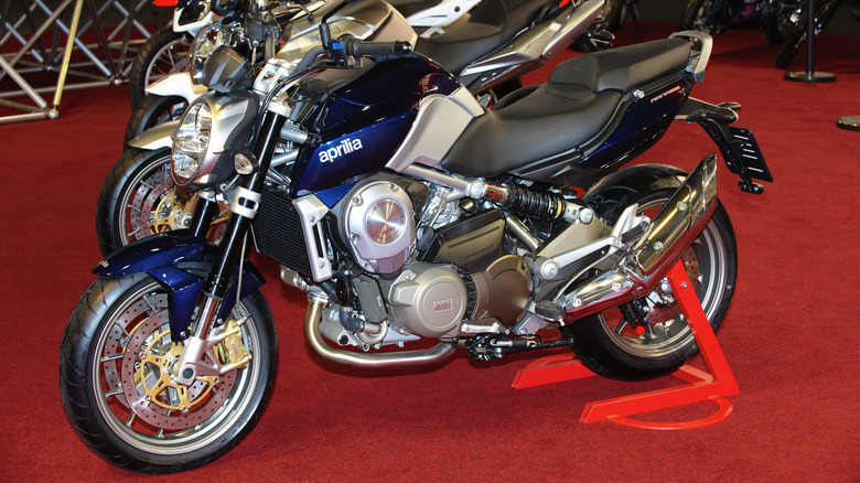 The Aprilia Mana 850 GT in a showroom