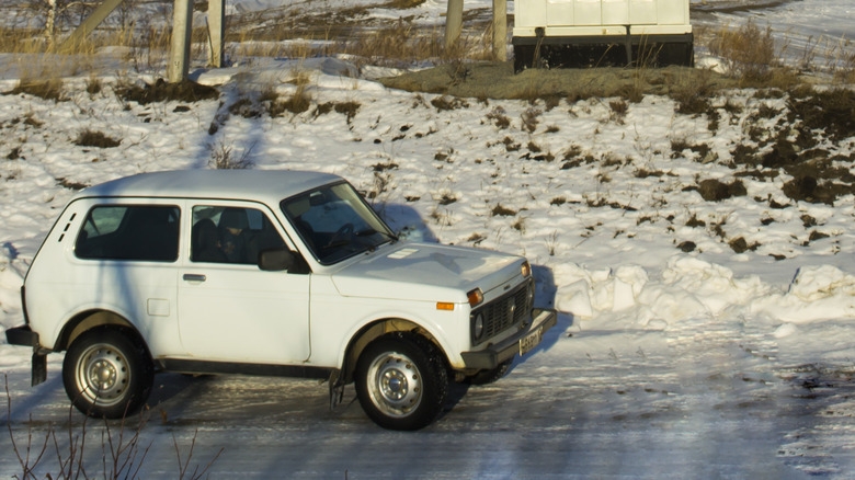 Lada Niva on a snowy road