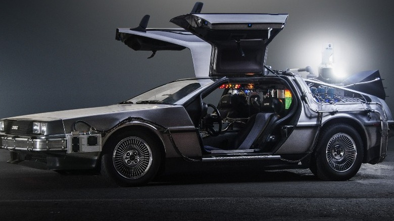 DeLorean with gullwing doors open
