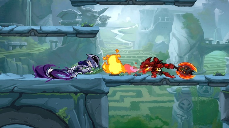 Two Brawlhalla characters fighting