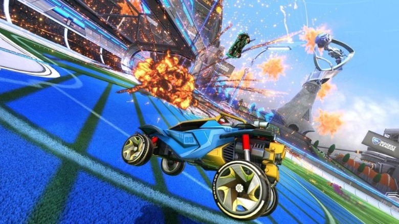 Rocket League cars flying towards a ball