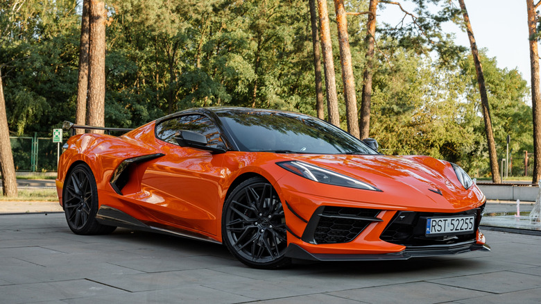 Orange Chevrolet Corvette C8 parked