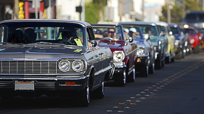 American classic cars in traffic