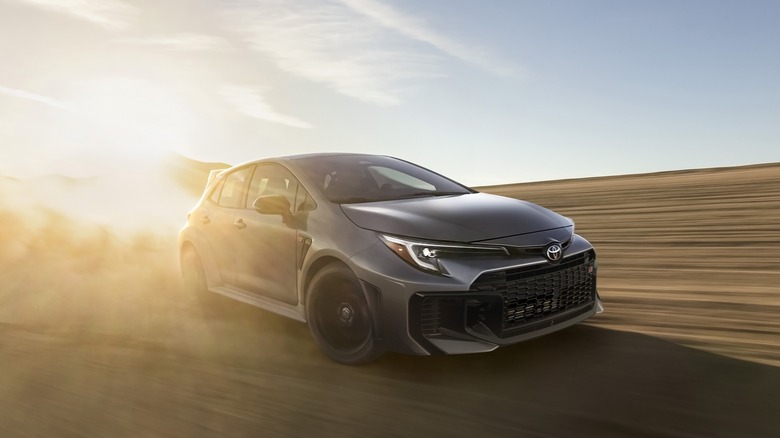 Toyota GR Corolla drifting on sand