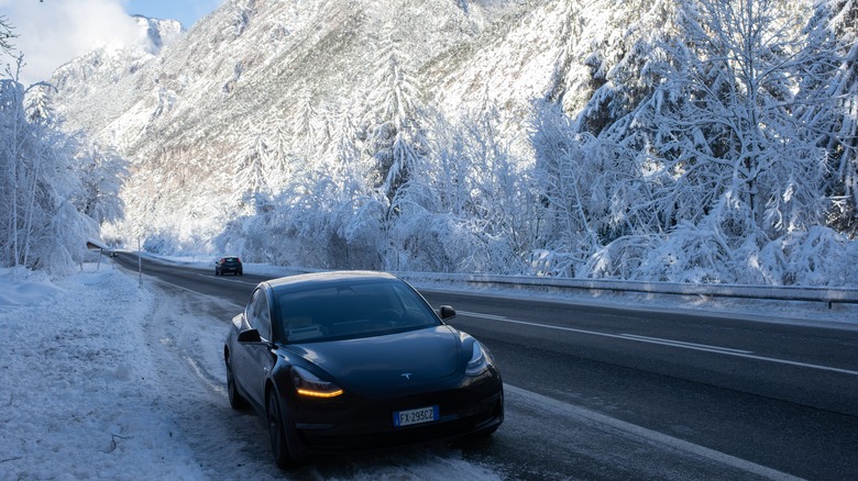 Tesla driving in winter