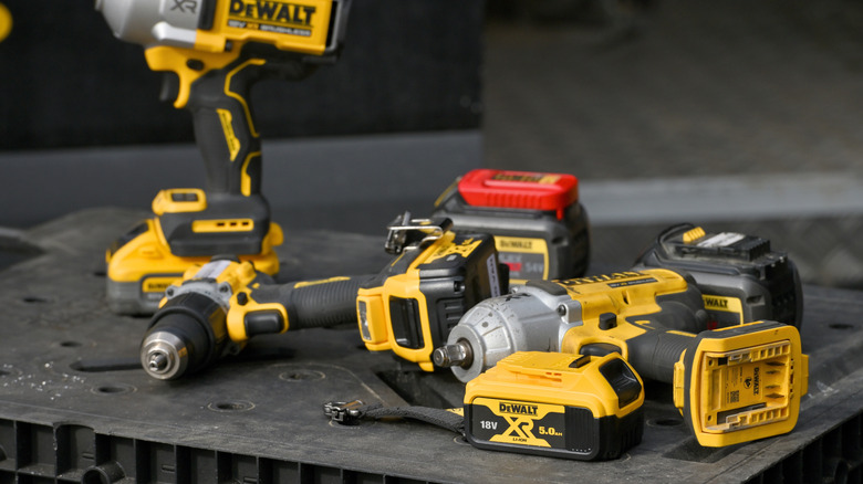 a collection of DeWalt tools