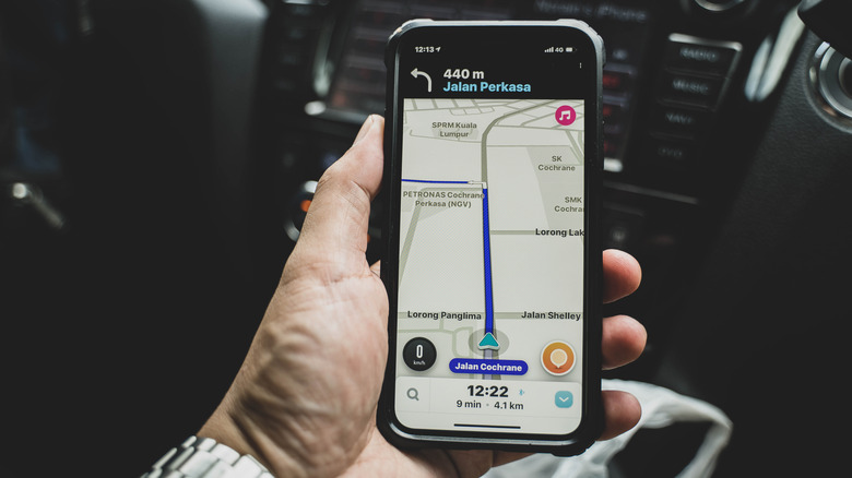 Waze navigation being used while driving