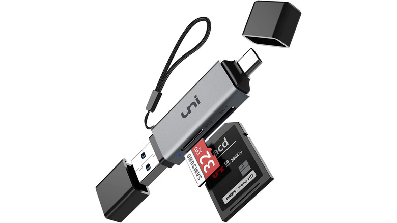 A Uni SD card adapter on a white background