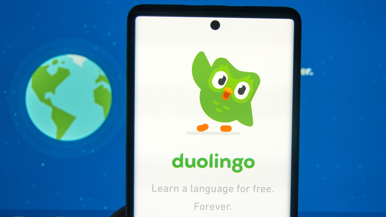 Android phone with Duolingo app open