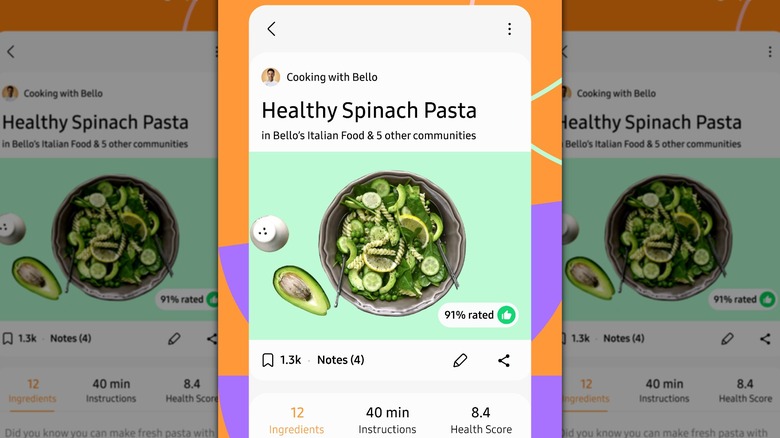 android phone with Samsung Food: Meal Planning app open