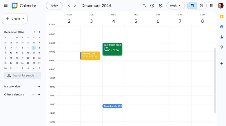 Screenshot of a color-coded Google Calendar