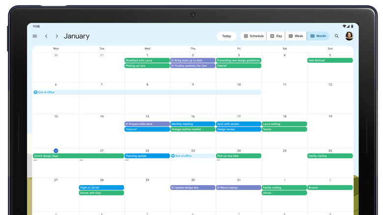 Screengrab of Google Calendar on an iPad