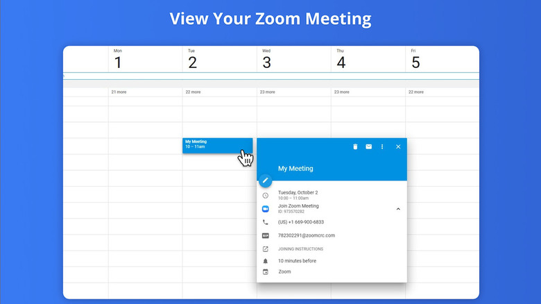 Screenshot of Zoom meeting within Google Calendar