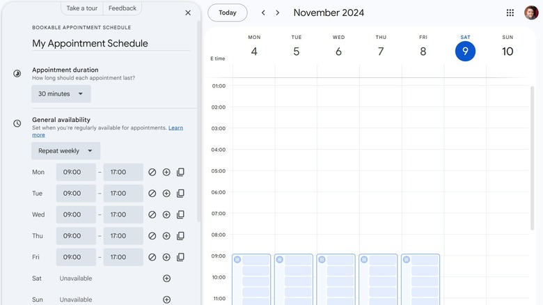 Screenshot of appointment scheduling tool in Google Calendar