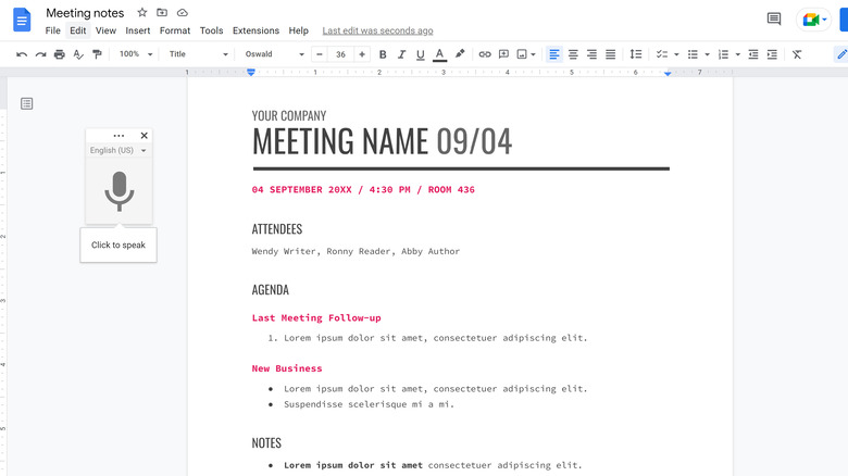 Google Docs voice typing feature