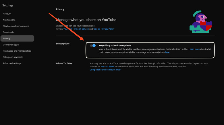 Subscription privacy settings YouTube