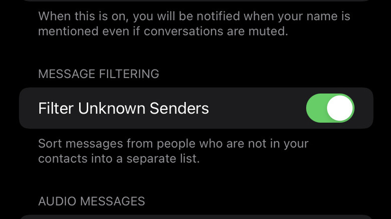 Filter unknown senders in iMessage
