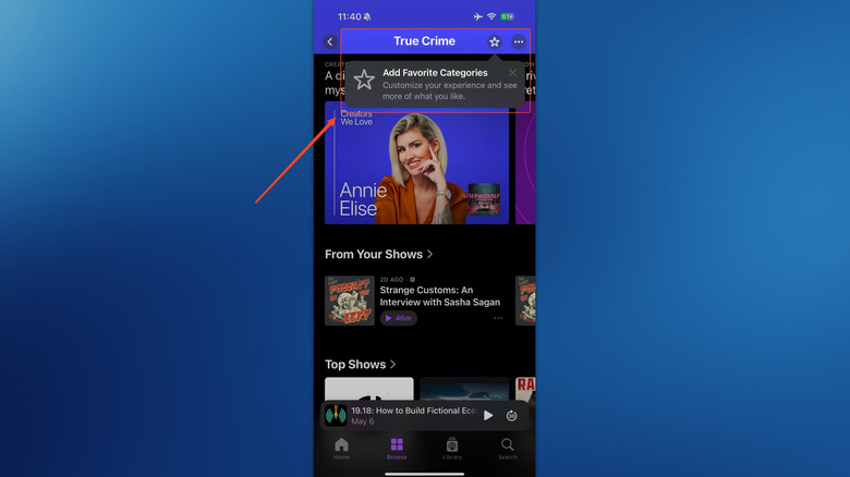 Podcasts app favorite categories option