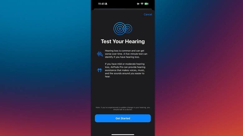 Hearing test in health app