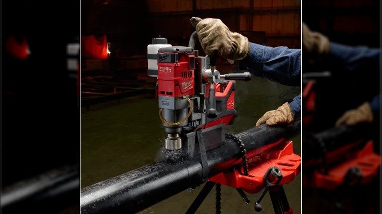 drilling with Milwaukee's magnetic drill