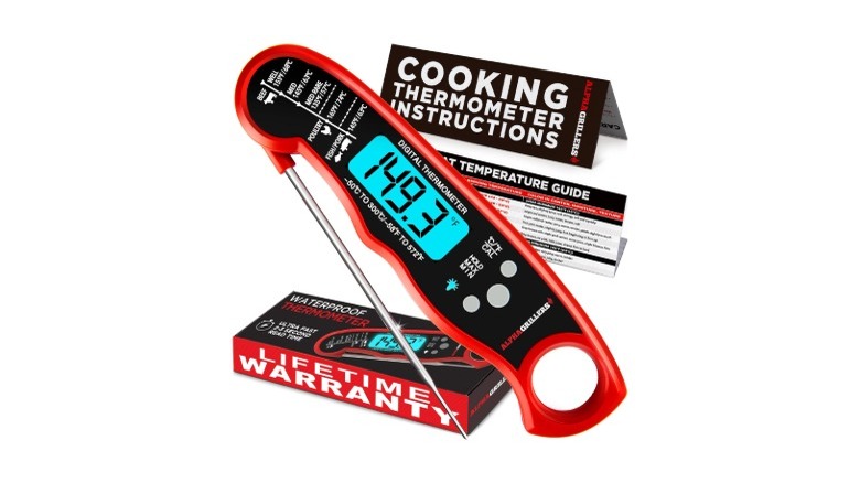 An Alpha Grillers Instant Read Meat Thermometer and instructions for using it