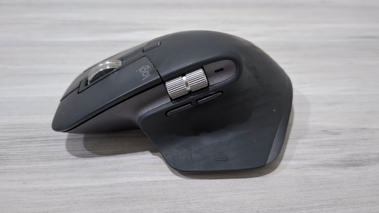 A Logitech MX Master 3s ergonomic mouse on a table