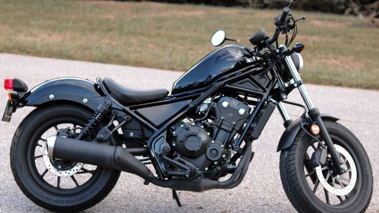 a black Honda Rebel 500