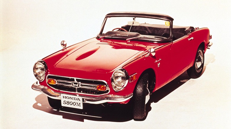 Red Honda S800 front 3/4 view