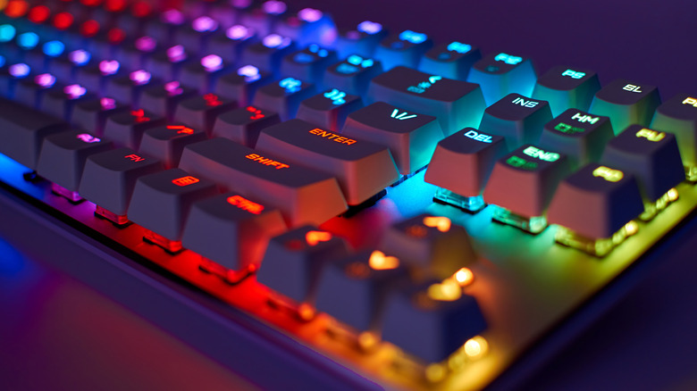 closeup of an rgb backlit gaming keyboard