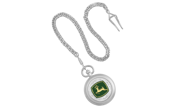 john Deere Silver Pocket Watch on white background.