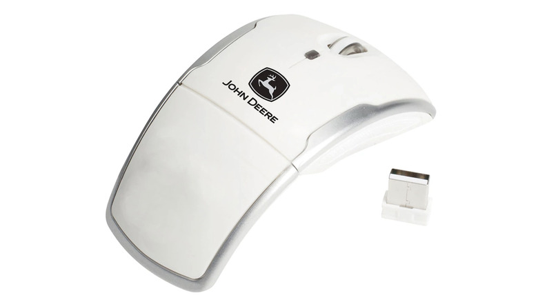 John Deere Wireless Mouse and Bluetooth adapter on white background.