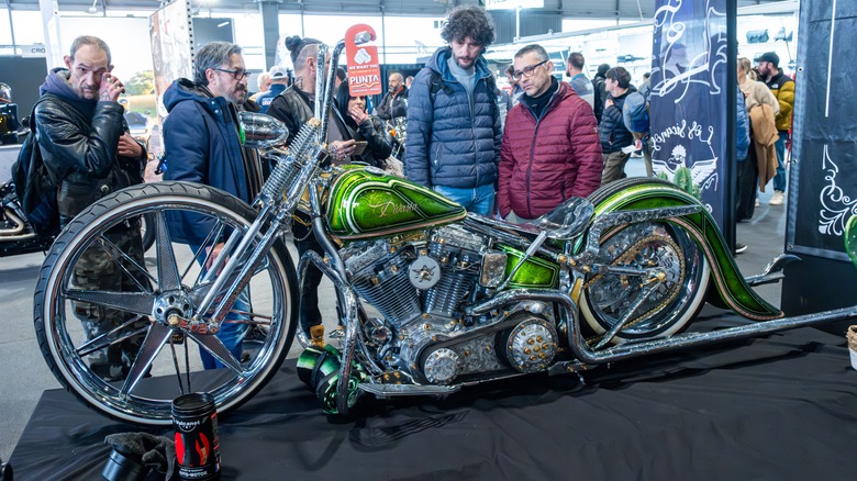 a customized Harley-Davidson on display