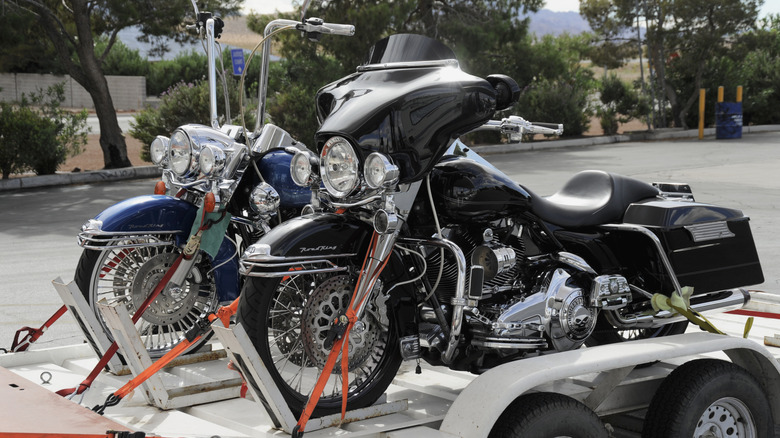 Harleys being hauled on a trailer