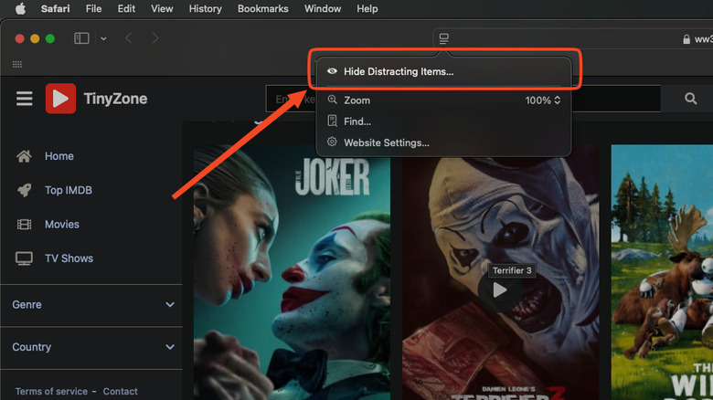 Hide distracting items in Safari