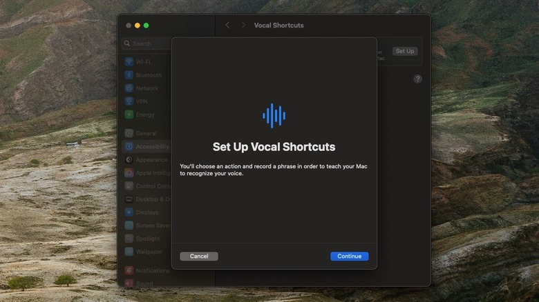 Vocal shortcuts window on Mac