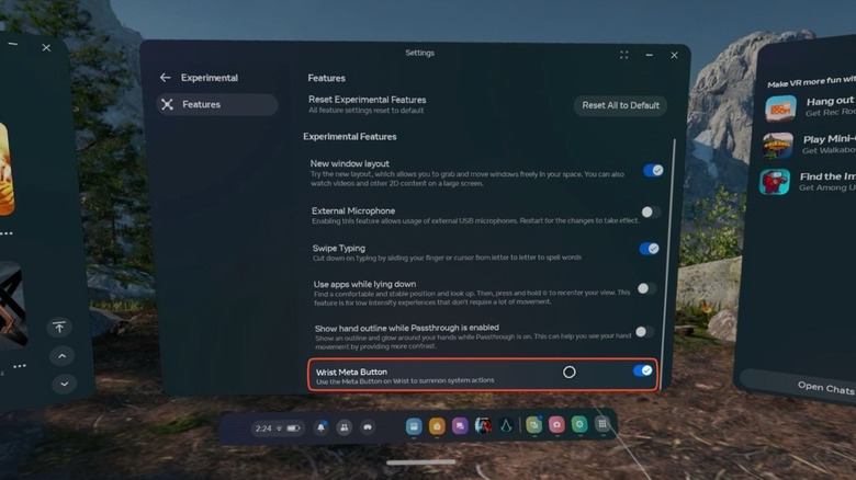 meta quest wrist button setting