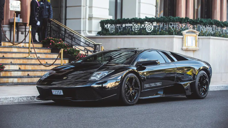 2008 Lamborghini Murcielago Versace Edition  parked in front of a European hotel