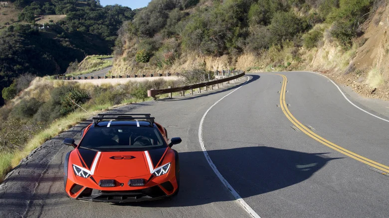 Front view of a 2023 Lamborghini Huracan Sterrato on the roadside