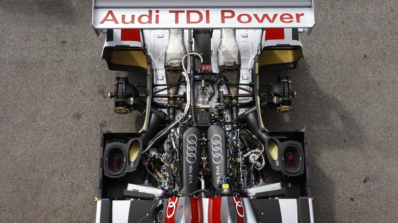 Audi V12 TDI engine sitting in the R10 Le Mans racer