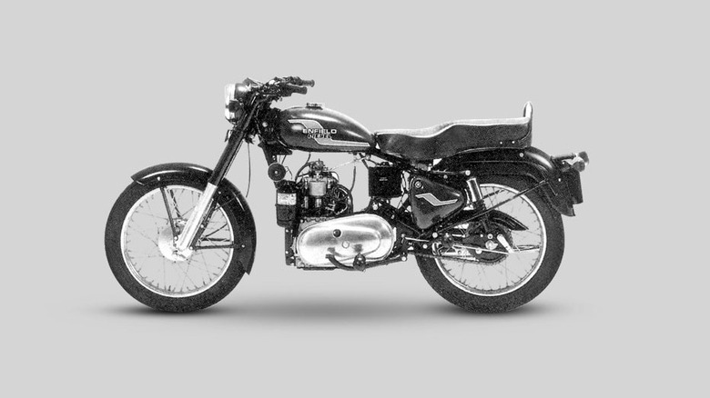 Royal Enfield Taurus motorcycle with Lombardini one-cylinder diesel engine on grey background