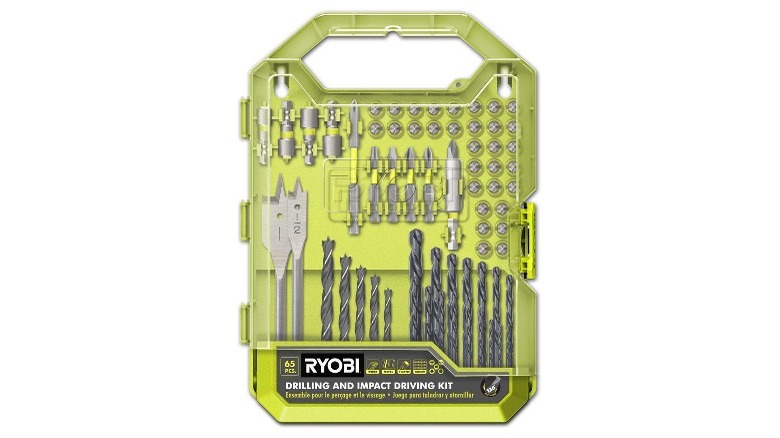 The Ryobi 65 Pc. Screwdriver Drill and Impact Drive Bit set