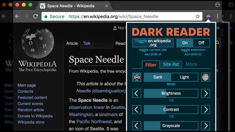 Screenshot of Dark Reader app on Chromebook