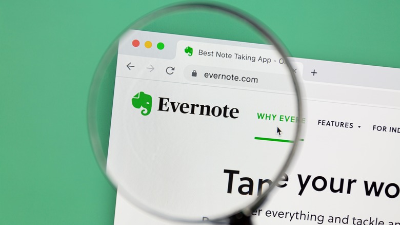 Evernote website on a computer screen